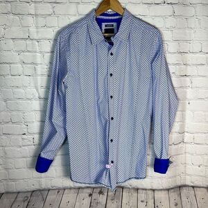 prAna‎ Organic cotton Lukas Poplin Slim Fit Geometric print Long Sleeve Shirt  L